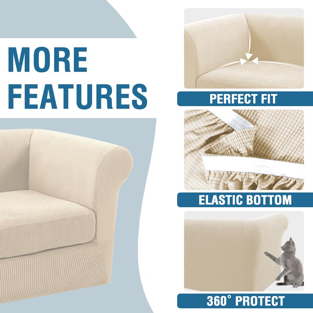 PrimeBeau 2 Pieces Chesterfield Armchair Covers Stretch Slip Covers, Mid Century Deep Seat Couch Cover Fit Width Up to 47 Inch, Thicker Jacquard Fabric (Including 1 base cover and 1 individual cushion cover)