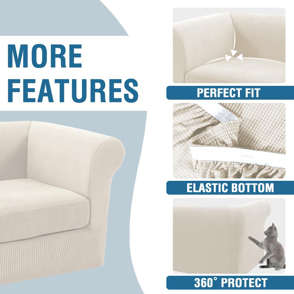 PrimeBeau 2 Pieces Chesterfield Armchair Covers Stretch Slip Covers, Mid Century Deep Seat Couch Cover Fit Width Up to 47 Inch, Thicker Jacquard Fabric (Including 1 base cover and 1 individual cushion cover)