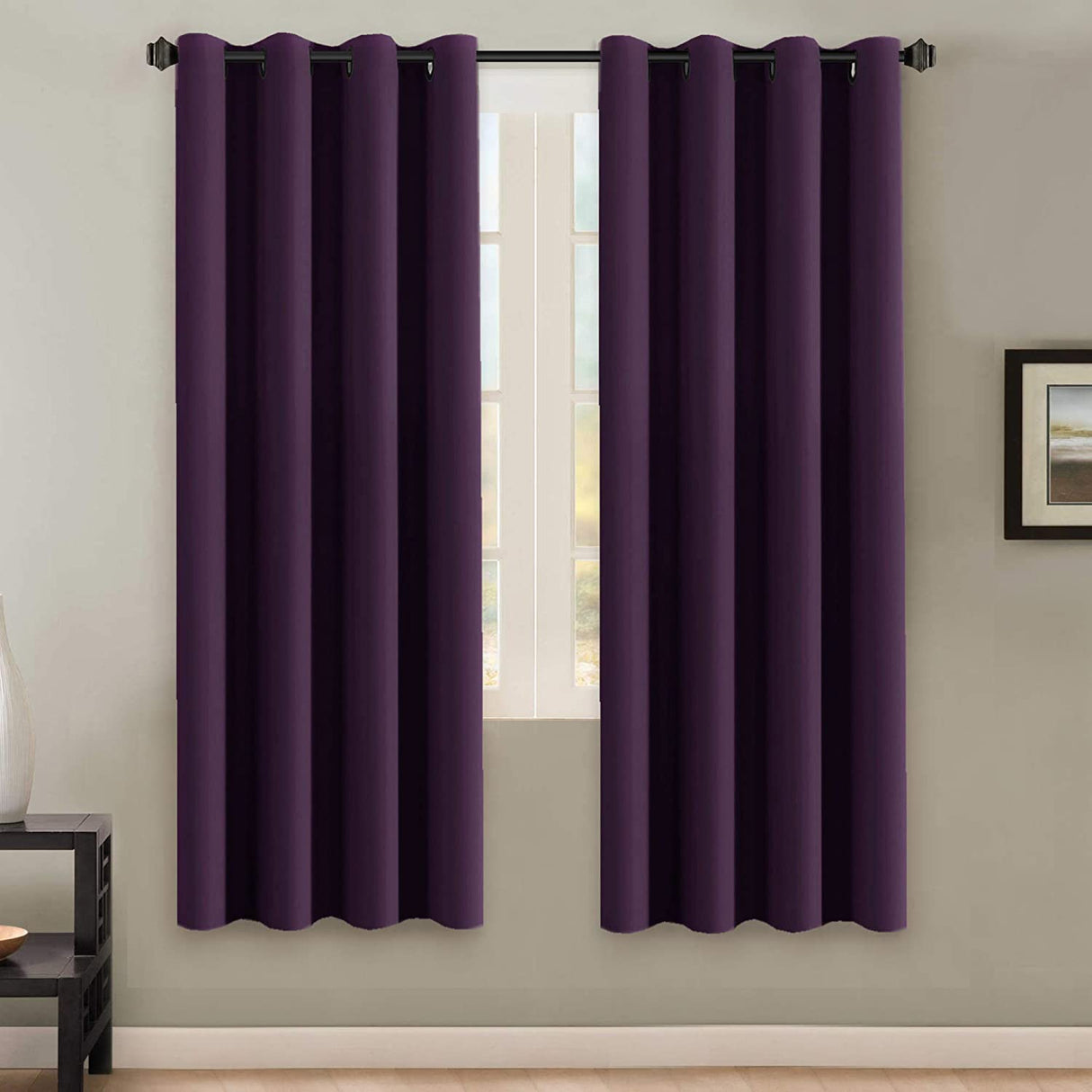 PrimeBeau Blackout Grommet Solid Color Curtain Set of 2 Panels, W52" Short