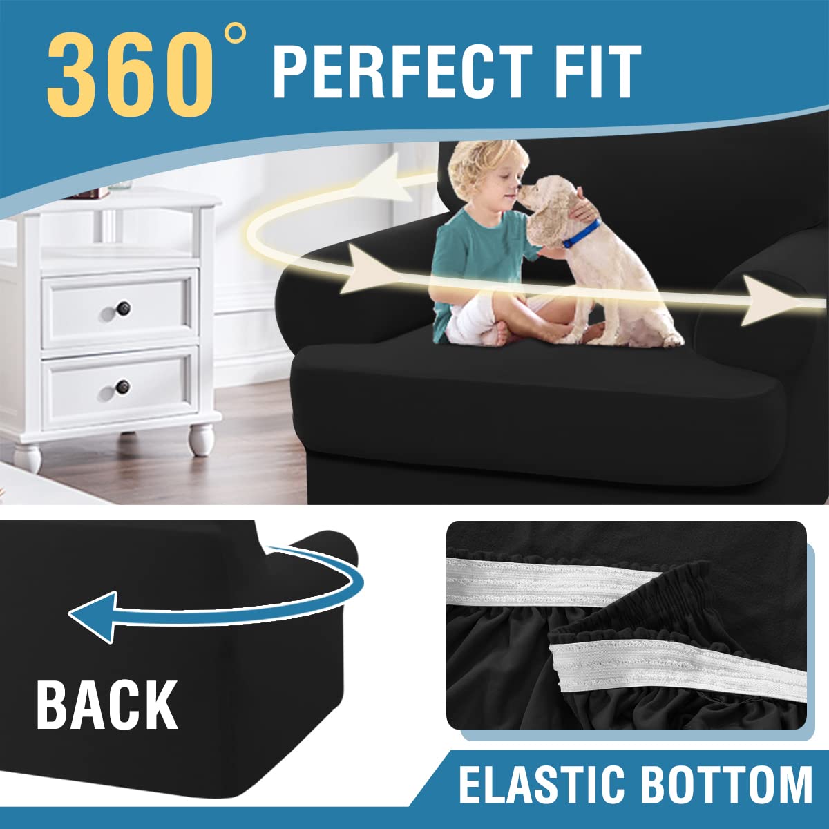 PrimeBeau 2 Pieces T Cushion Sofa Slipcovers Couch Cover for 1 Cushion Couch Non Slip Super Stretch Soft Washable Furniture Protector with 1 Individual T Cushion Cover