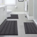 PrimeBeau 3 Piece Thick Striped Bathroom Rugs Set Non Slip Absorbent Soft Bath Mat (17''x24''+20''x32''+20''x24'' U-Shaped)