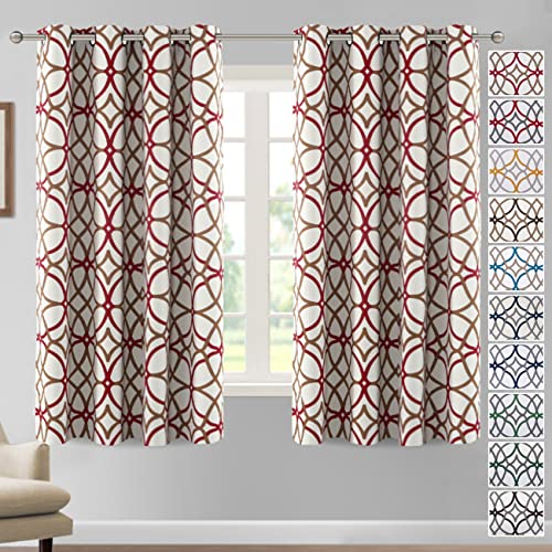 H.VERSAILTEX Blackout Curtains Printed Design 63 Inch Length 2 Panels Set Thermal Insulated Curtains for Bedroom Living Room Geometric Modern Grommet Window Drapes - Taupe and Red