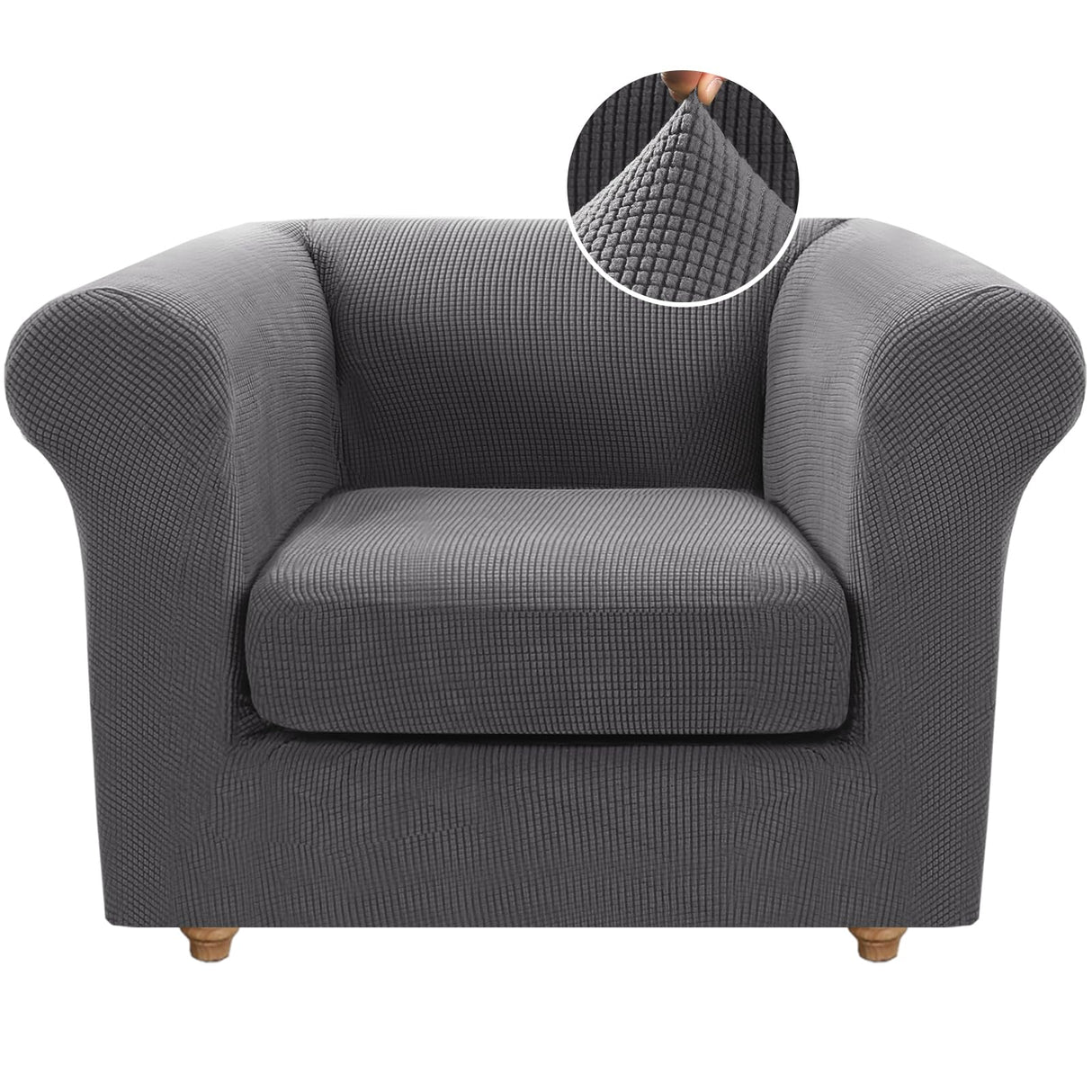 PrimeBeau 2 Pieces Chesterfield Armchair Covers Stretch Slip Covers, Mid Century Deep Seat Couch Cover Fit Width Up to 47 Inch, Thicker Jacquard Fabric (Including 1 base cover and 1 individual cushion cover)