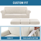 H.VERSAILTEX 4 Piece Stretch Couch Covers for 3 Cushion Couch Sofa Furniture Slipcovers Feature Upgraded Thicker Jacquard Fabric (Sofa, Ivory)