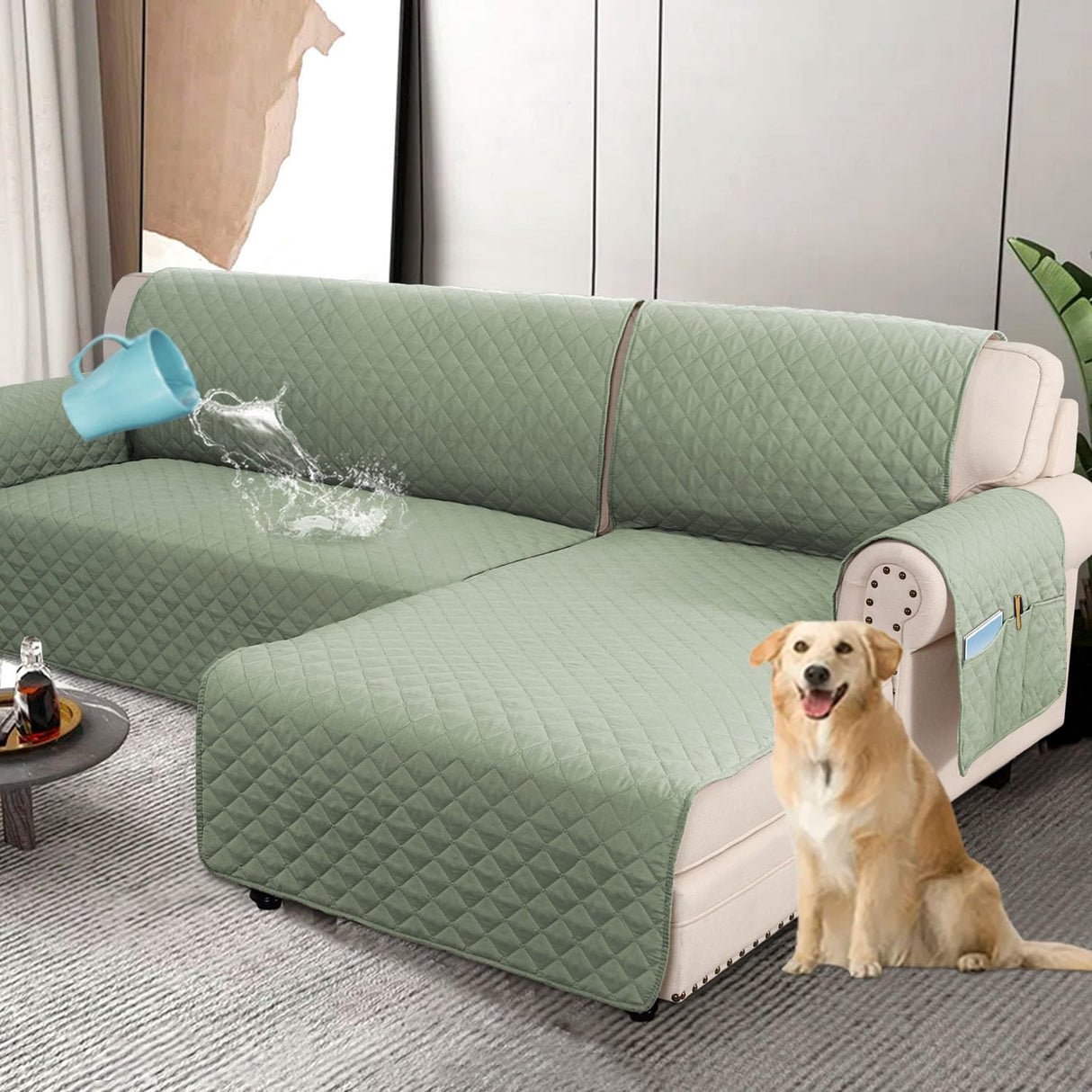 PrimeBeau 100% Waterproof Sectional Couch Covers 2-Piece Couch Cover L Shape Sofa Covers Washable for Dogs Non Slip (Loveseat）