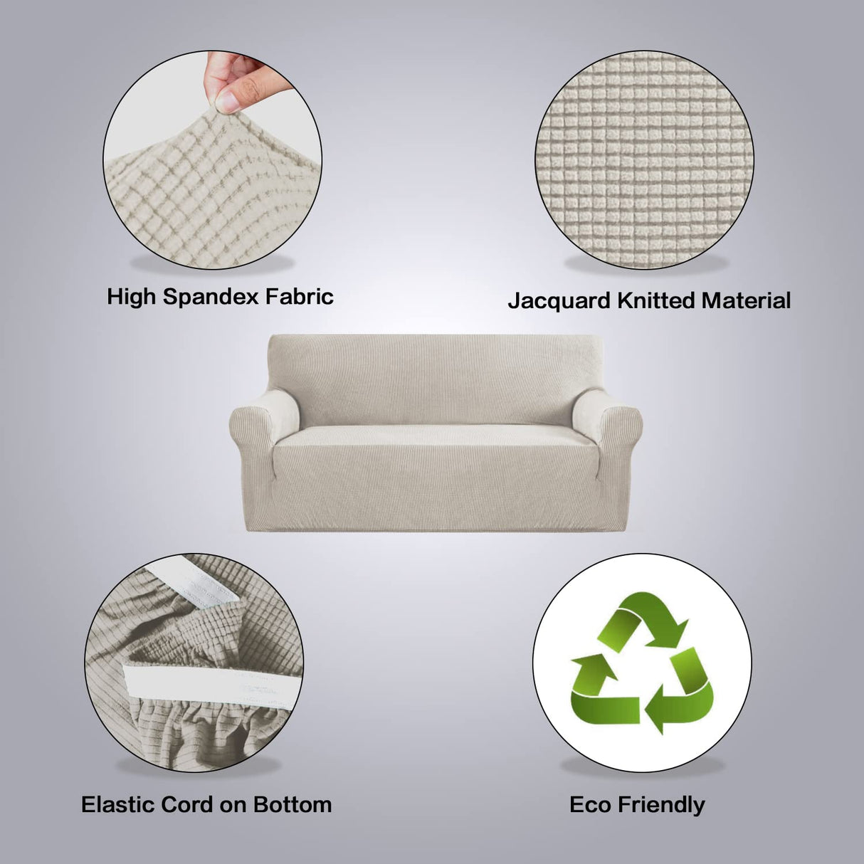 PrimeBeau 1 Piece Slipcovers for 3 Cushion Couch Soft Sofa Covers Washable Feature Thick Checked Jacquard Fabric with Elastic Bottom