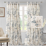 PrimeBeau Linen Sheer Tab Top Curtains Vintage Floral Print, 2 Panels