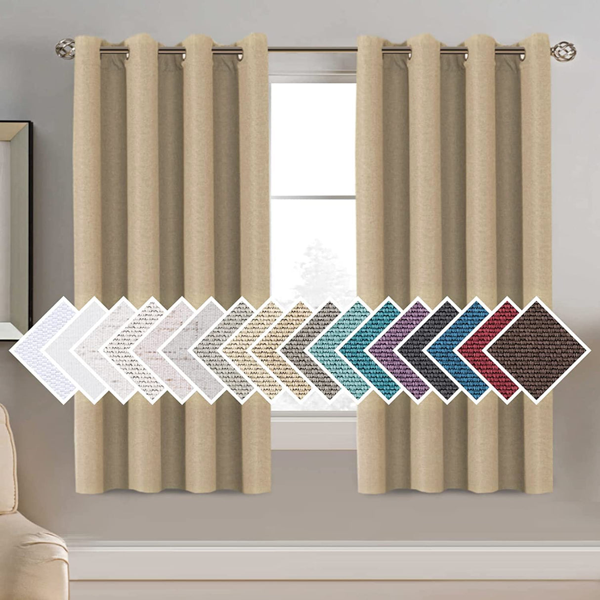PrimeBeau Faux Linen Room Darkening Blackout Curtain Sold by 1 Panel, Short
