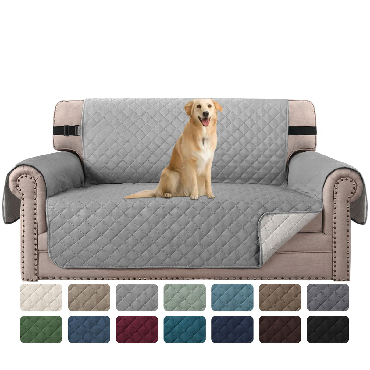 PrimeBeau Loveseat Slipcover Reversible Loveseat Cover Seat , Water Resistant Couch Cover with Elastic Strap Quilted Furniture Protector for Pets(Loveseat & Oversize Loveseat)
