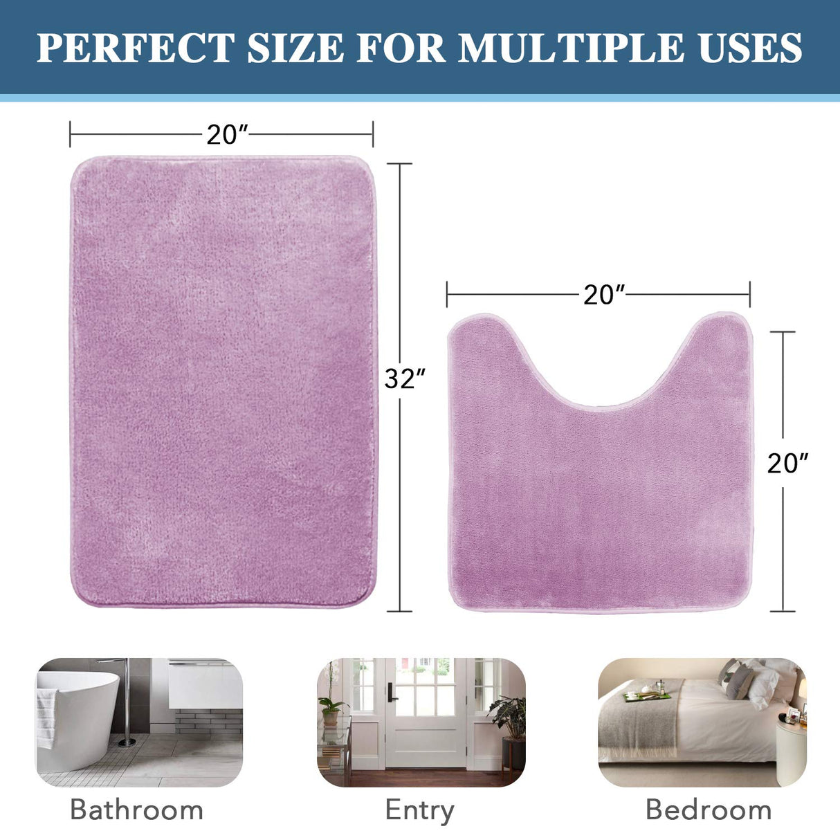 PrimeBeau Luxurious Memory Foam Bath Mat, Flannel Velvety Bath Mat Luxury Extra Soft and Absorbent Non Slip Rugs(Set of 2)