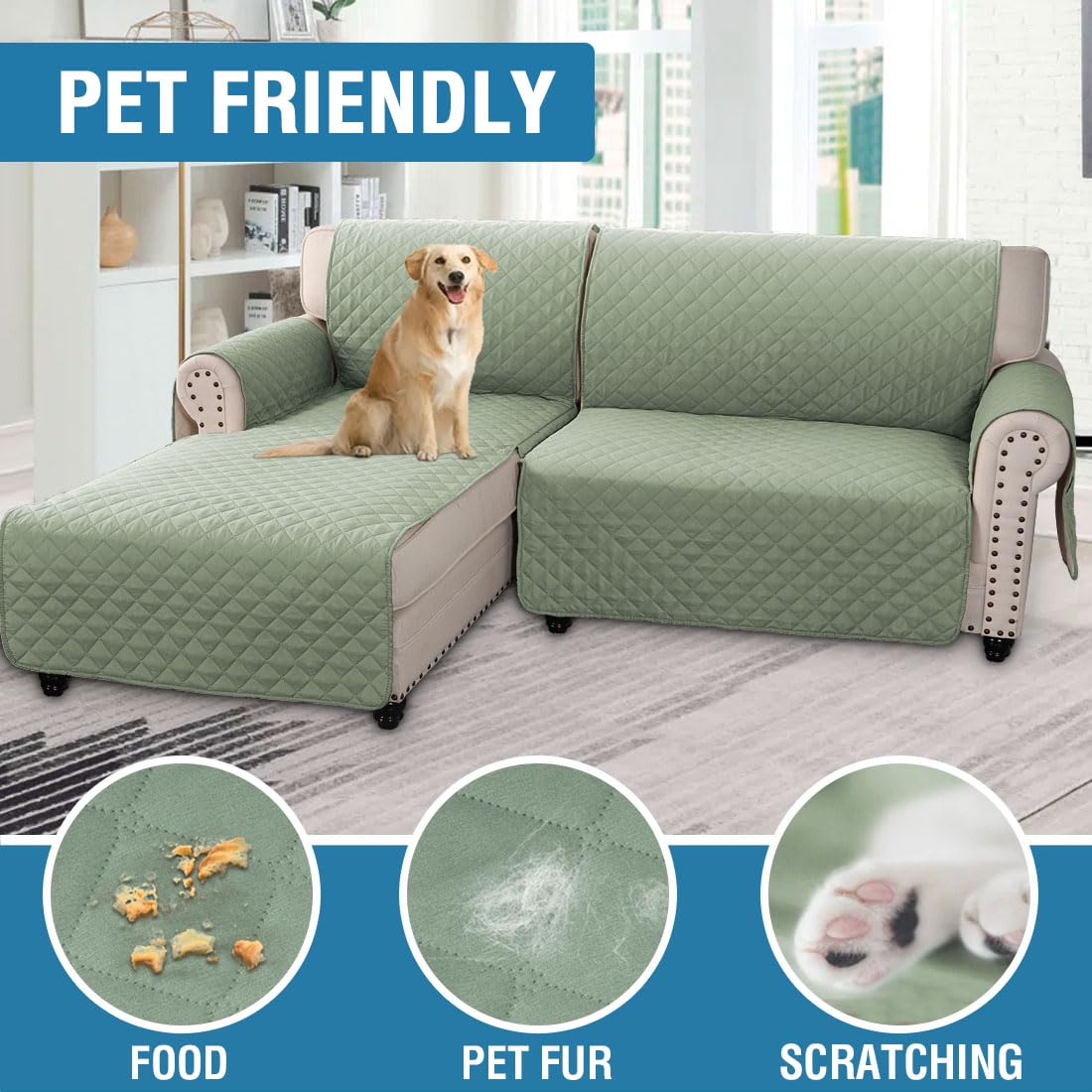 PrimeBeau 100% Waterproof Sectional Couch Covers 2-Piece Couch Cover L Shape Sofa Covers Washable for Dogs Non Slip (Loveseat）