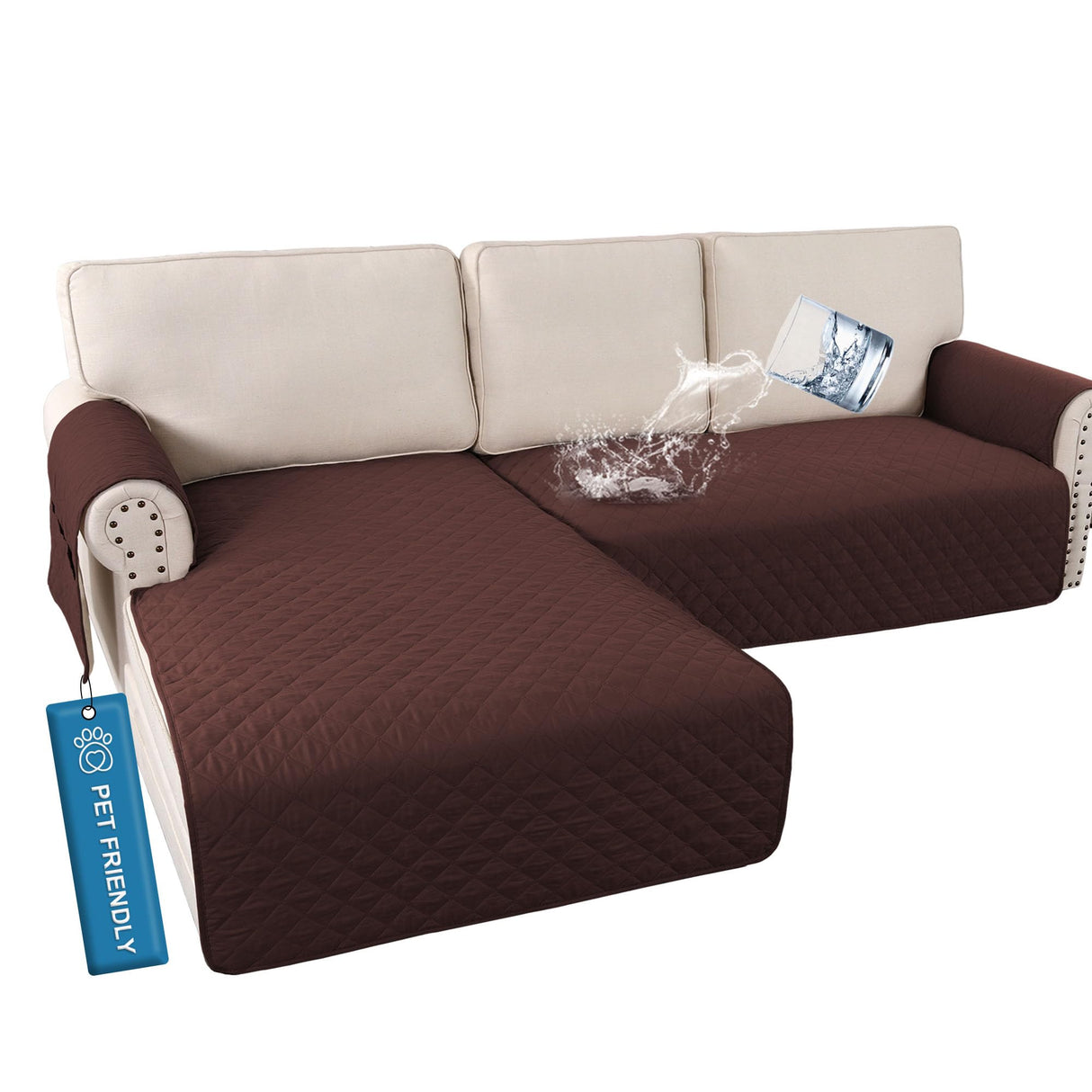 PrimeBeau 2 Piece L Shaped Couch Covers for Sectional Loveseat Couch Cover with Chaise Lounge 100% Waterproof Furniture Covers for Pets