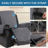 H.VERSAILTEX Reversible Quilted Recliner Covers Water Resistant Furniture Protector for Reclienr Chair with Elastic Straps for Pets Kids Sitting Width Up to 22"(Recliner, Gray/Beige)