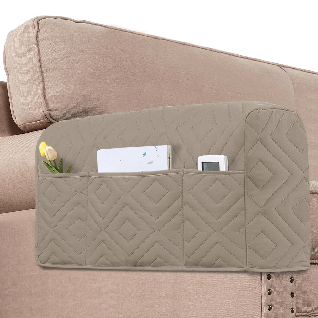 PrimeBeau Armrest Covers for Sofa Water Resistant Couch Arm Covers Remote Control Holder Sofa Armrest Organizer for Magazine, Tablet, Phone, iPad(Set of 2)
