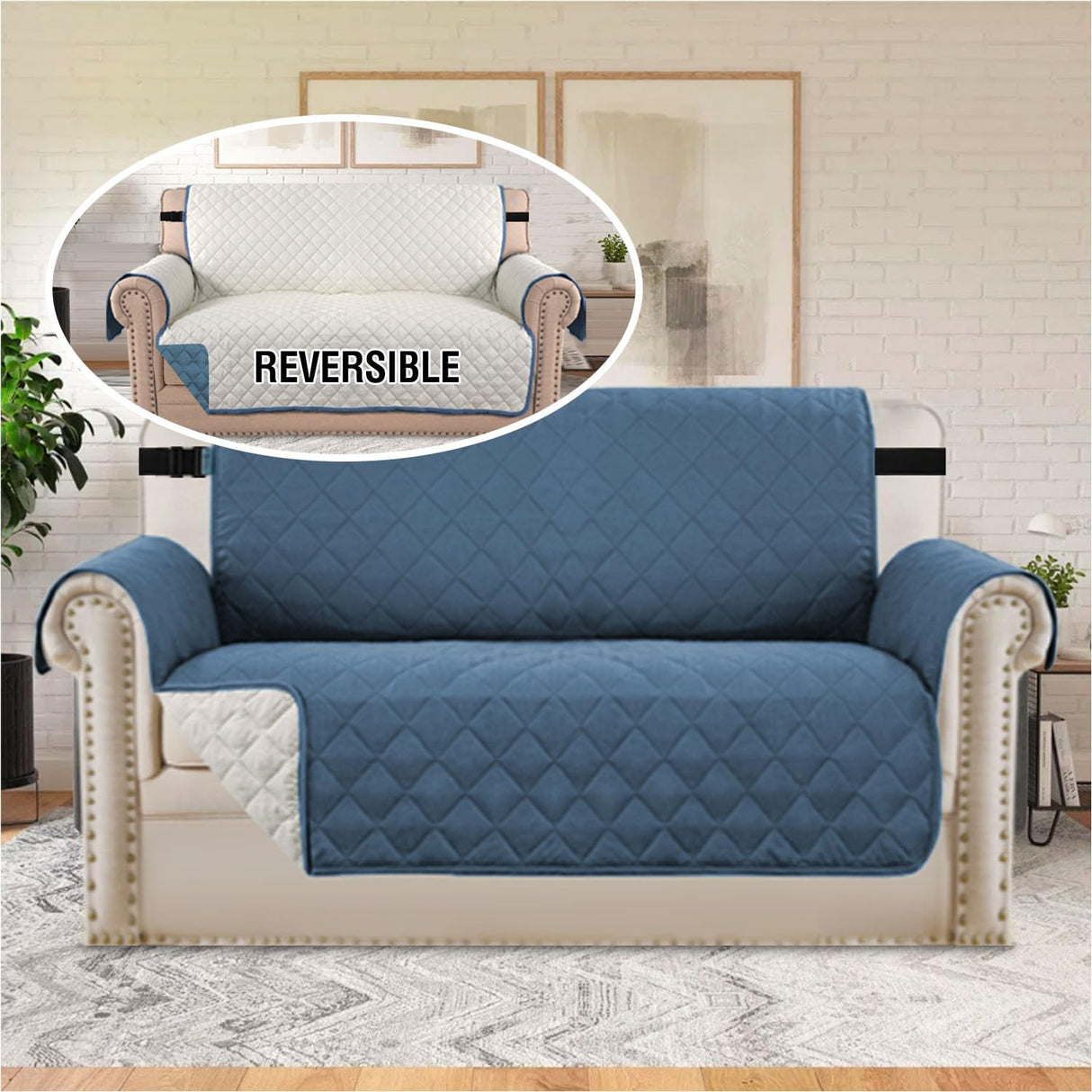 PrimeBeau Loveseat Slipcover Reversible Loveseat Cover Seat , Water Resistant Couch Cover with Elastic Strap Quilted Furniture Protector for Pets(Loveseat & Oversize Loveseat)