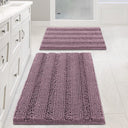 H.Versailtex 2 Pieces  Extra Thick Chenille Striped Pattern Shaggy Bath Rugs Include 1 Rectangle and 1 Toilet Rug