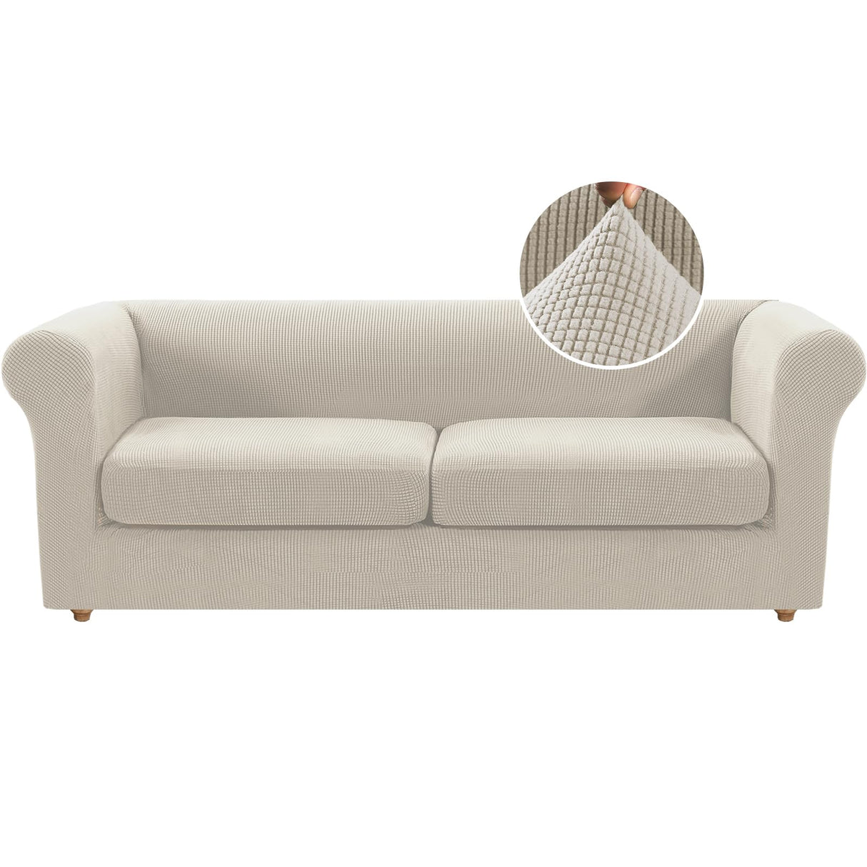 PrimeBeau 3 Pieces Chesterfield Loveseat & Oversized Loveseat Covers Stretch Slip Covers, Mid Century Deep Seat Couch Cover Fit Width Up to 70"-88", Thicker Jacquard Fabric (1 base cover and 2 individual cushion covers)