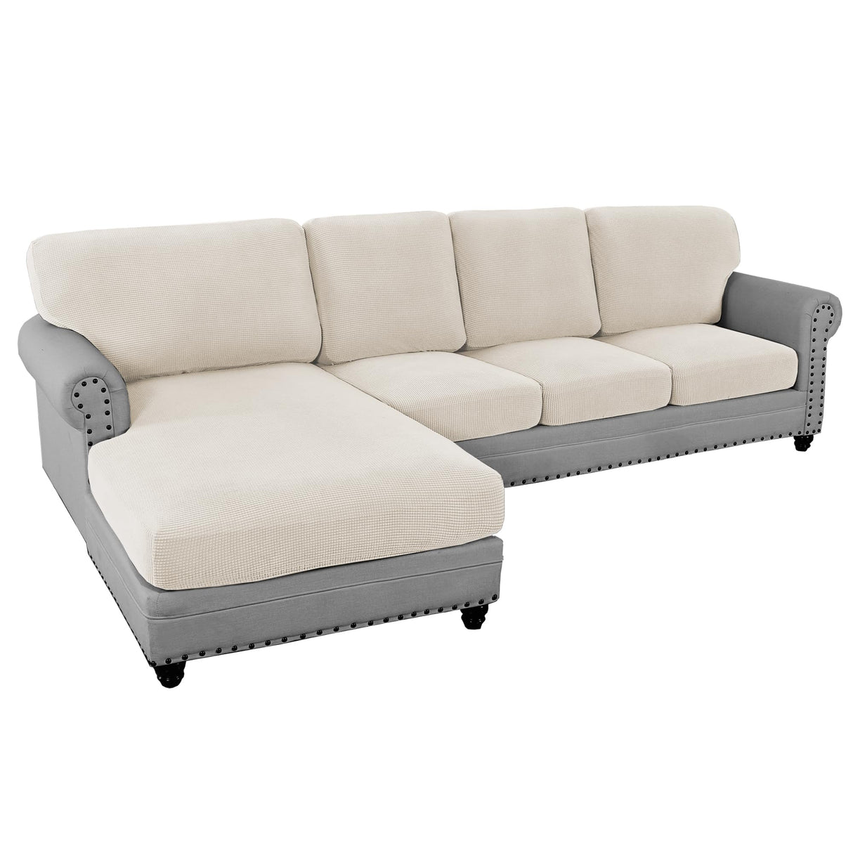 PrimeBeau 2024 New Sectional Couch Covers 8 Pieces Stretch Sofa Covers for Sectional Sofa Set Separate L Shaped Couch Cover for Both Left/Right Couch (Seat and Back: 1 Chaise for Sofa)