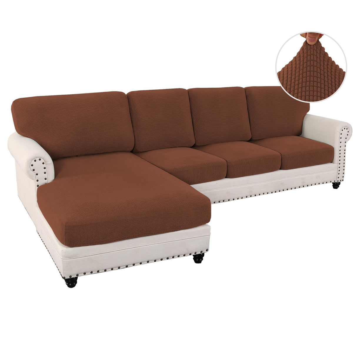 PrimeBeau 2024 New Sectional Couch Covers 8 Pieces Stretch Sofa Covers for Sectional Sofa Set Separate L Shaped Couch Cover for Both Left/Right Couch (Seat and Back: 1 Chaise for Sofa)