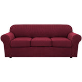 H.VERSAILTEX 4 Piece Stretch Sofa Covers for 3 Cushion Couch Covers for Living Room Furniture Slipcovers (Base Cover Plus 3 Seat Cushion Covers) Upgraded Thicker Jacquard Fabric (Sofa, Burgundy)