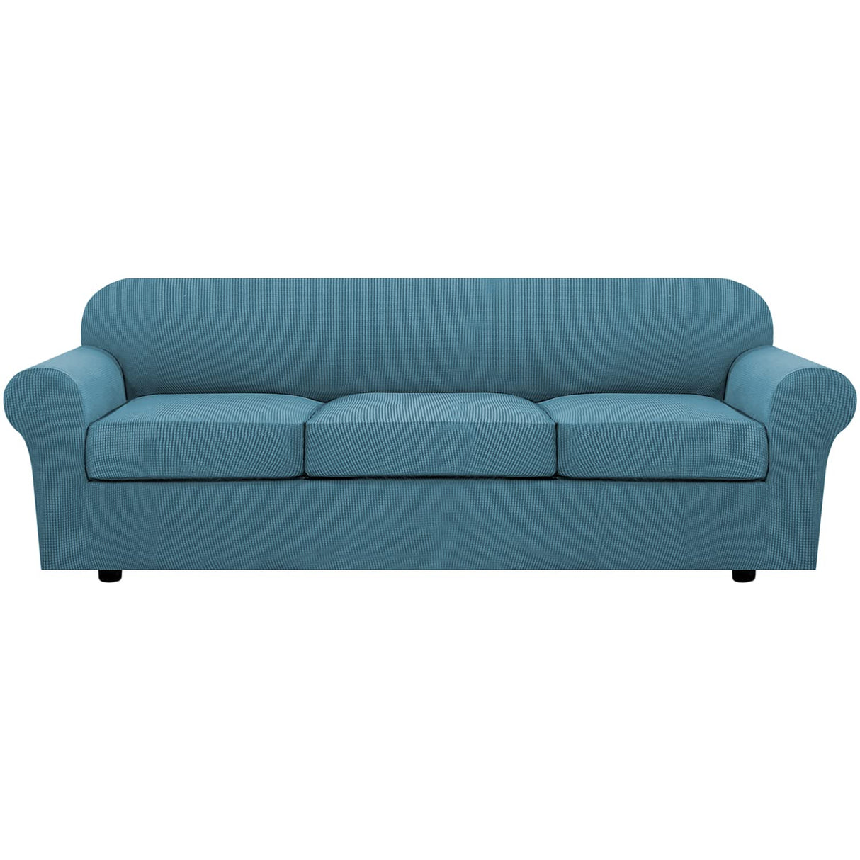 H.VERSAILTEX 4 Piece Stretch Sofa Covers for 3 Cushion Couch Covers for Living Room Furniture Slipcovers (Base Cover Plus 3 Seat Cushion Covers) Upgraded Thicker Jacquard Fabric (XL Sofa, Storm Blue)