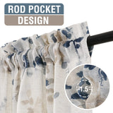 PrimeBeau Linen Sheer Rod Pocket Curtains Vintage Floral Printing, 2 Panels