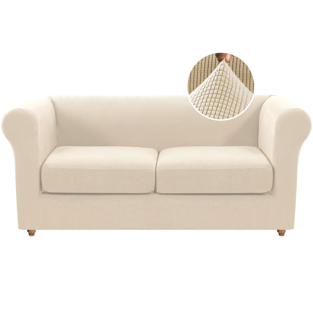 PrimeBeau 3 Pieces Chesterfield Loveseat & Oversized Loveseat Covers Stretch Slip Covers, Mid Century Deep Seat Couch Cover Fit Width Up to 70"-88", Thicker Jacquard Fabric (1 base cover and 2 individual cushion covers)