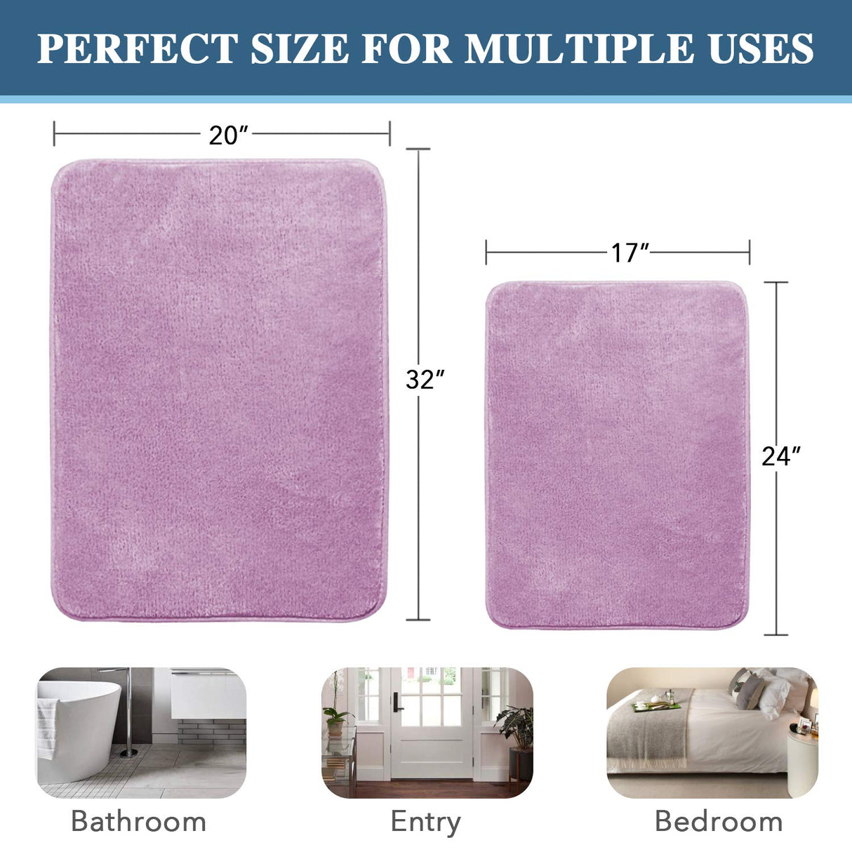 PrimeBeau Luxurious Memory Foam Bath Mat, Flannel Velvety Bath Mat Luxury Extra Soft and Absorbent Non Slip Rugs(Set of 2)