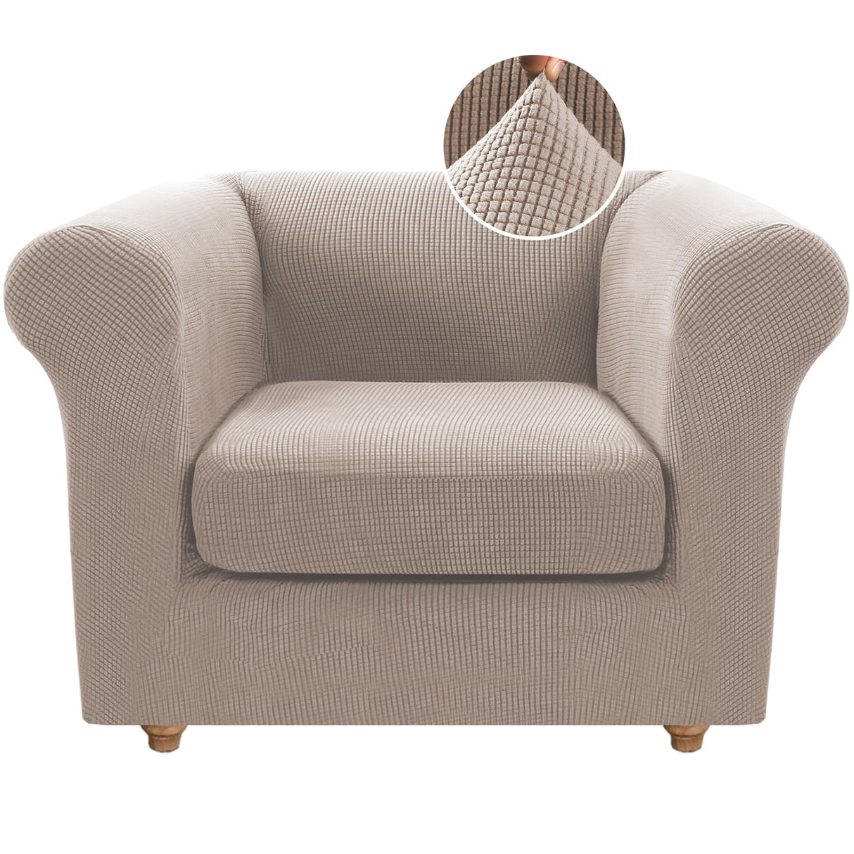 PrimeBeau 2 Pieces Chesterfield Armchair Covers Stretch Slip Covers, Mid Century Deep Seat Couch Cover Fit Width Up to 47 Inch, Thicker Jacquard Fabric (Including 1 base cover and 1 individual cushion cover)