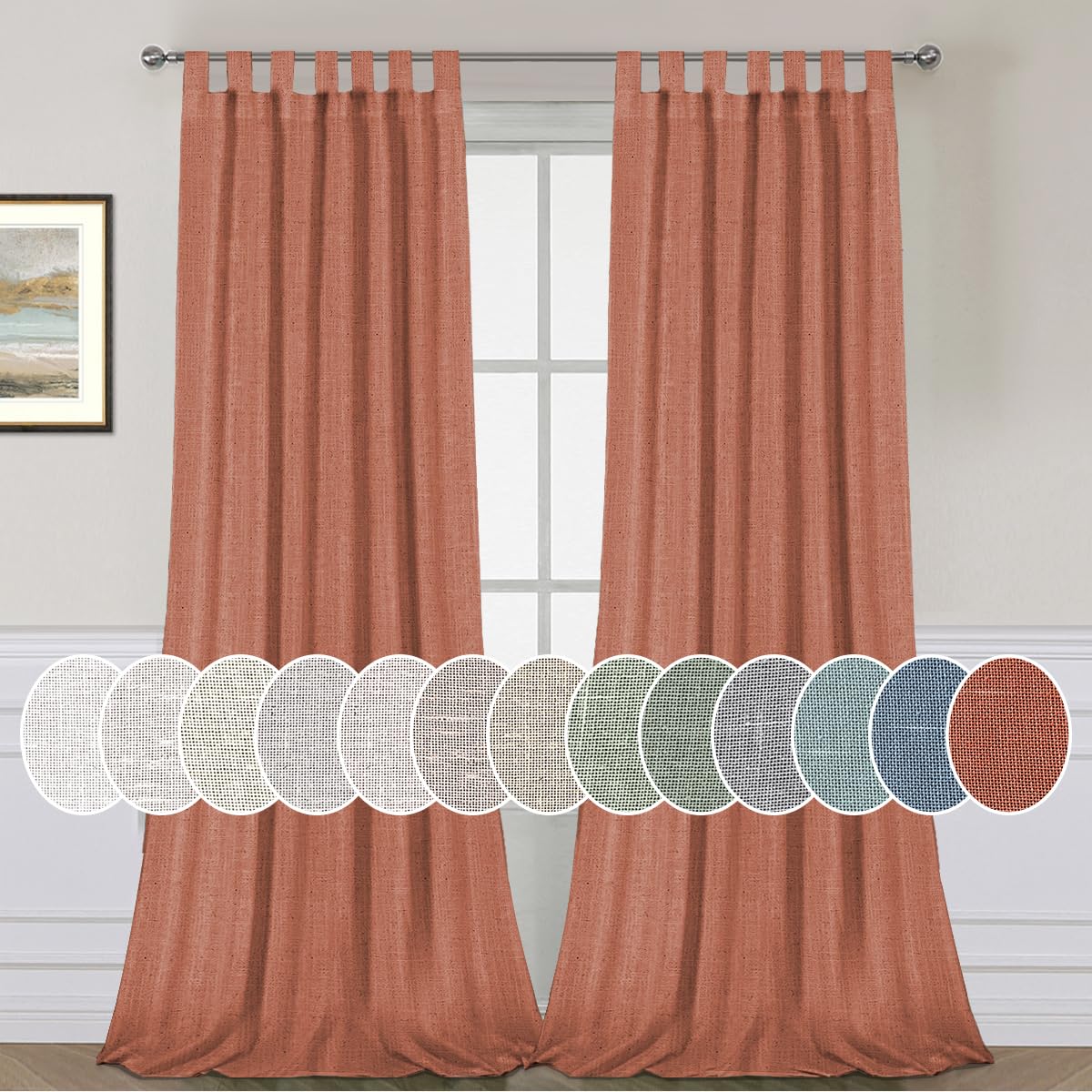 PrimeBeau Natural Linen Mix Tab Top Sheer Curtains (Set of 2) 52 Series