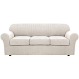 H.VERSAILTEX 4 Piece Stretch Couch Covers for 3 Cushion Couch Sofa Furniture Slipcovers Feature Upgraded Thicker Jacquard Fabric (Sofa, Ivory)