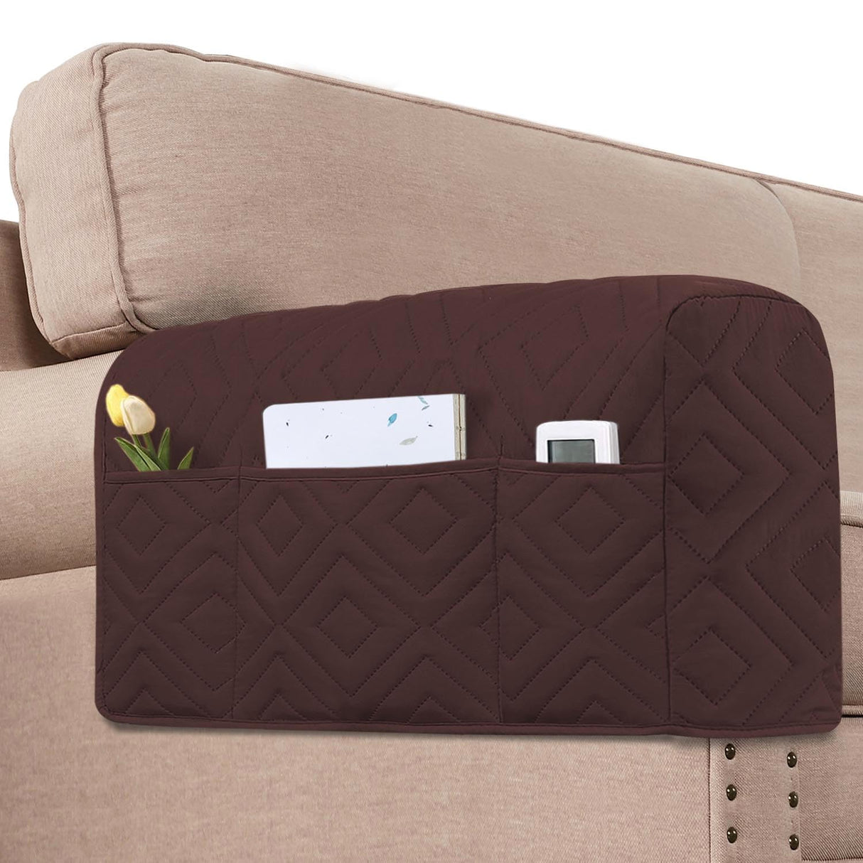 PrimeBeau Armrest Covers for Sofa Water Resistant Couch Arm Covers Remote Control Holder Sofa Armrest Organizer for Magazine, Tablet, Phone, iPad(Set of 2)