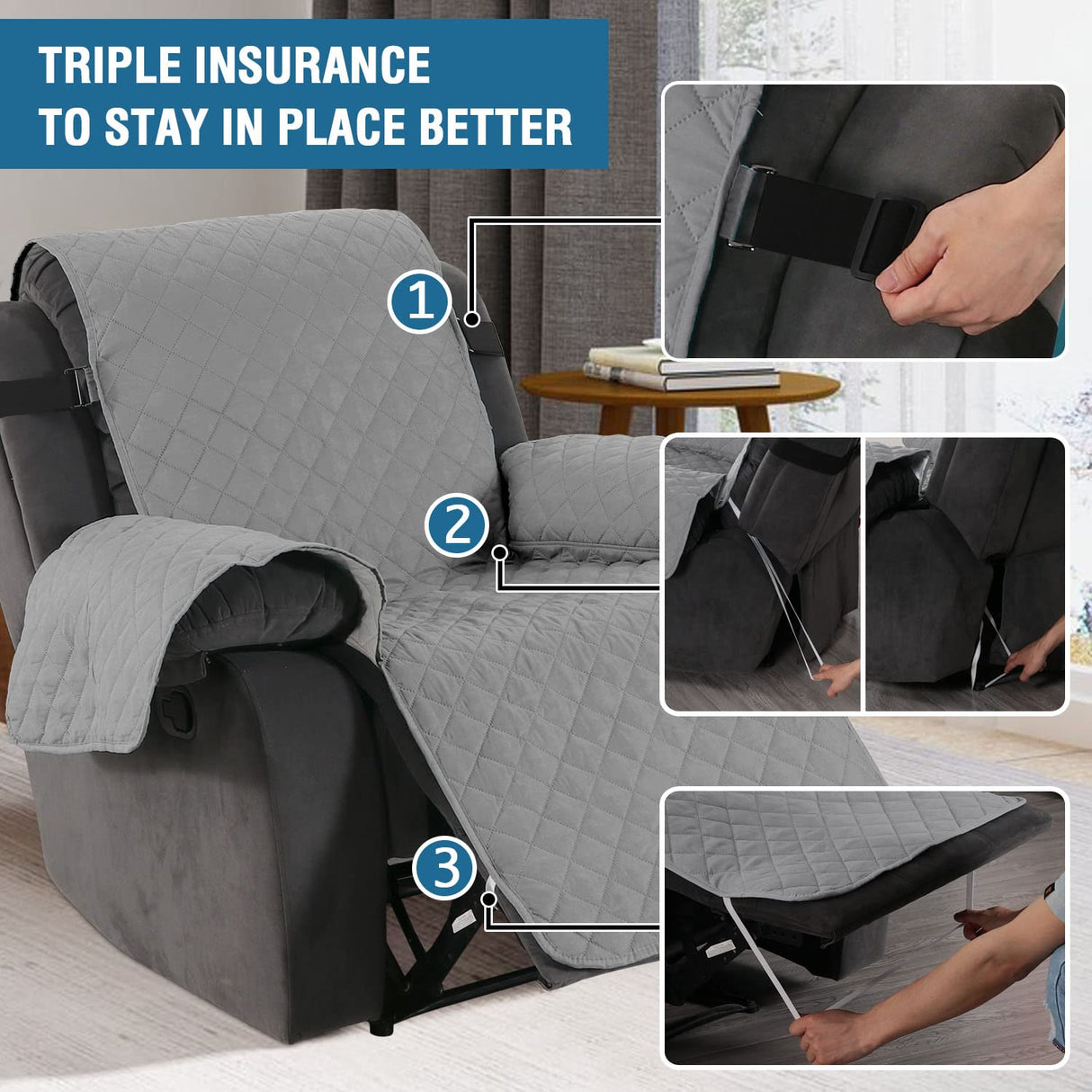 PrimeBeau Reversible Quilted Recliner Covers