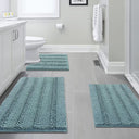 PrimeBeau 3 Piece Thick Striped Bathroom Rugs Set Non Slip Absorbent Soft Bath Mat (17''x24''+20''x32''+20''x24'' U-Shaped)
