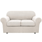 H.VERSAILTEX 3 Piece Stretch Sofa Covers for 2 Cushion Loveseat Couch Covers for Living Room Sofa Slipcovers (Base Cover Plus 2 Seat Cushion Covers) Thicker Jacquard Fabric(Medium Sofa, Ivory)