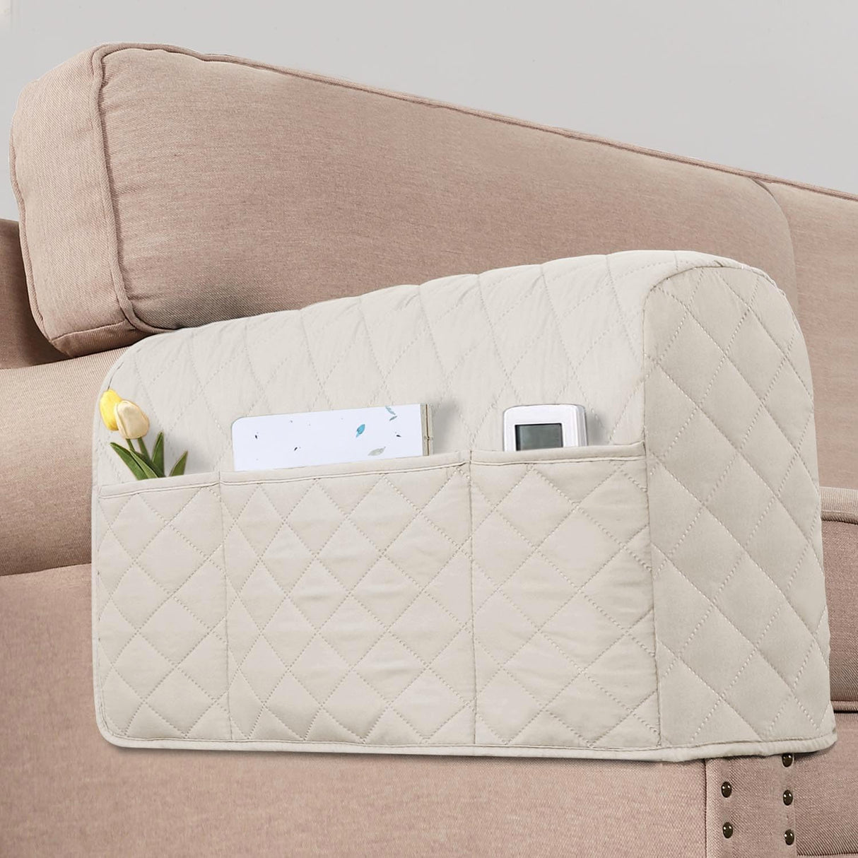 PrimeBeau Armrest Covers for Sofa Water Resistant Couch Arm Covers Remote Control Holder Sofa Armrest Organizer for Magazine, Tablet, Phone, iPad(Set of 2)