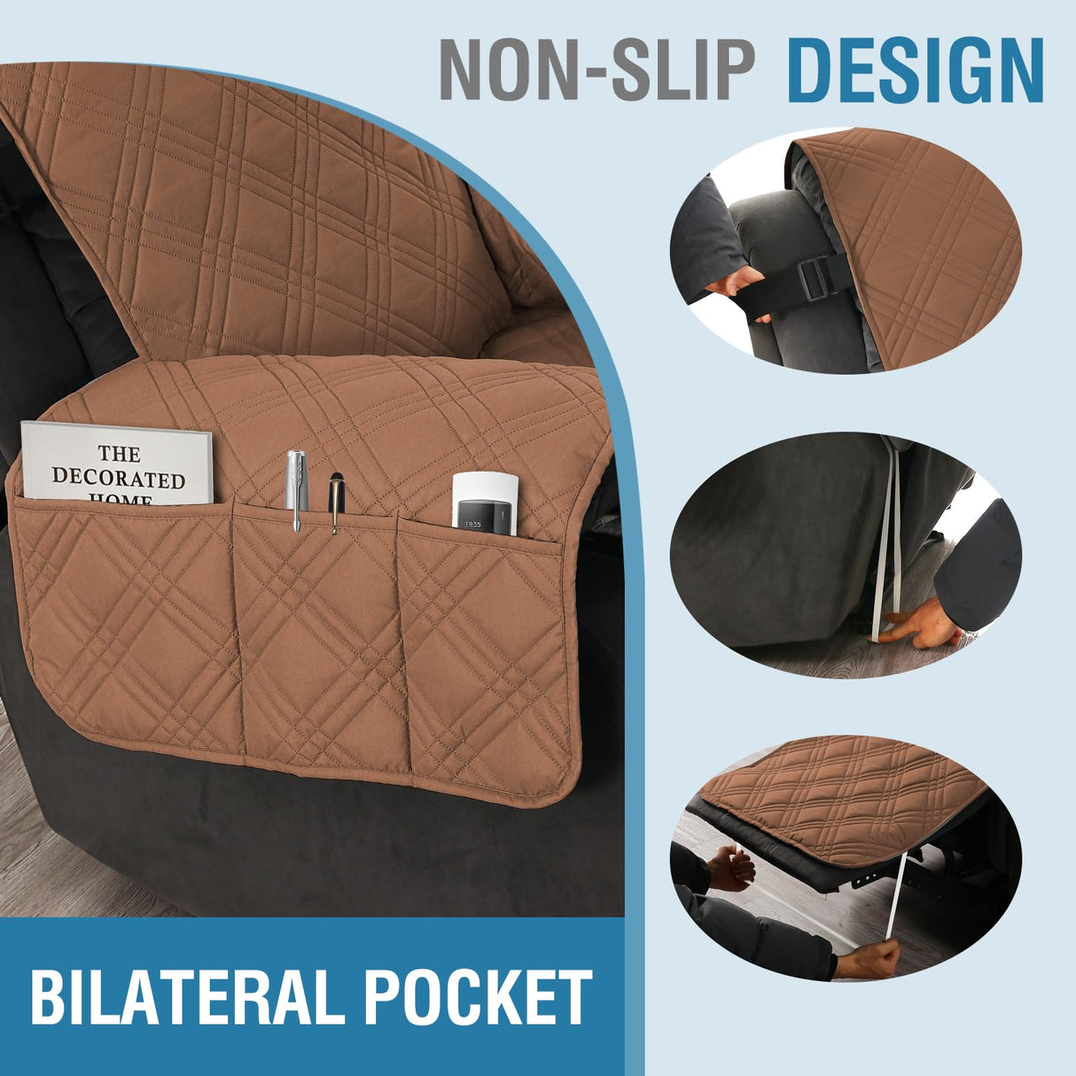 H.VERSAILTEX 100% Waterproof Recliner Chair Covers with Arms Lazy Boy Recliner Chair Covers Furniture Protector with Elastic Straps for Pets Kids Sitting Width Up to 23" (Recliner, Terracotta/Beige)