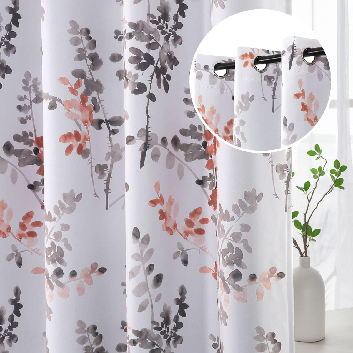 H.Versailtex 2 Panels Vintage Classical Floral Printing Room Darkening Thermal Curtains