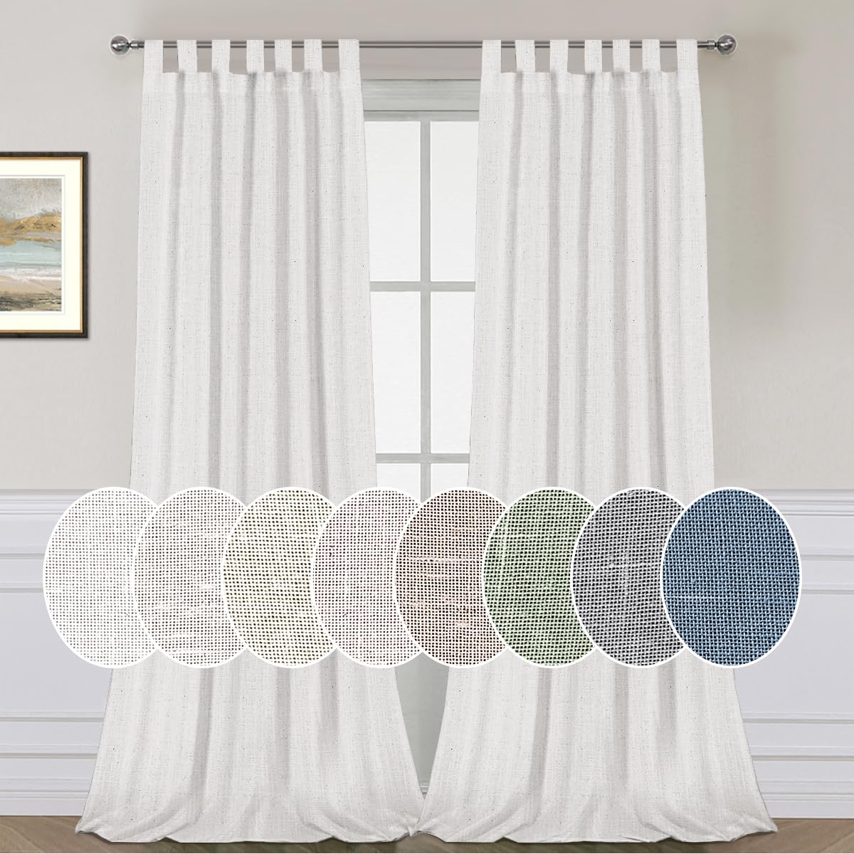 PrimeBeau Natural Linen Mix Tab Top Sheer Curtains (Set of 2) 52 Series