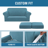 H.VERSAILTEX 3 Piece Stretch Sofa Covers for 2 Cushion Loveseat Couch Covers for Living Room Furniture Cover (Base Cover Plus 2 Seat Cushion Covers) Thicker Jacquard Fabric(Medium, Storm Blue)