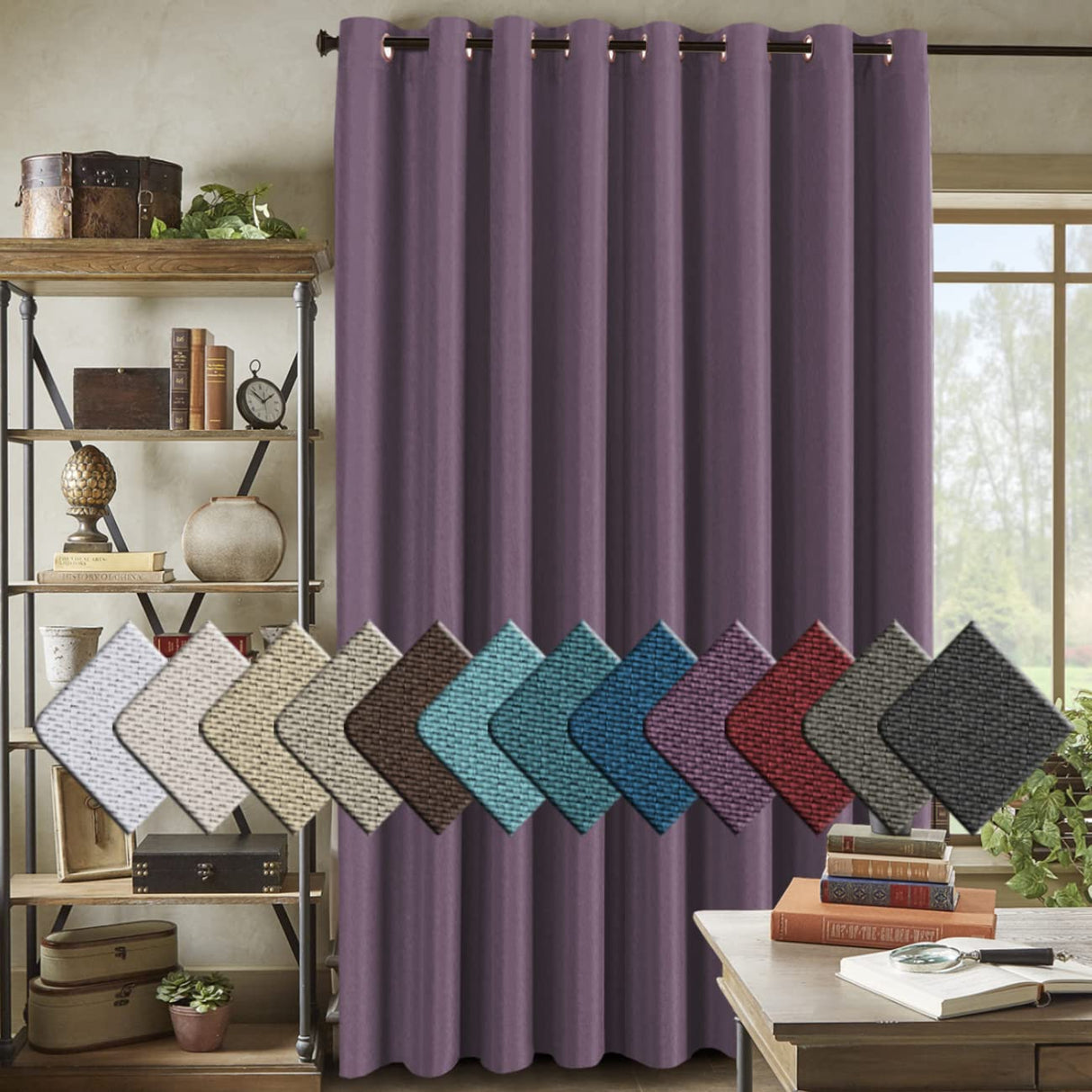 PrimeBeau Faux Linen Room Darkening/Room Dividing Curtain Draper Extra Wide & Long