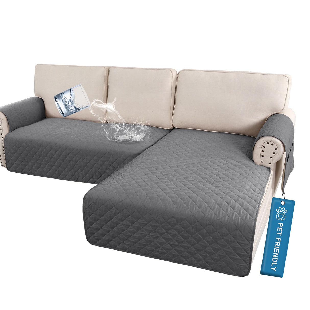 PrimeBeau 2 Piece L Shaped Couch Covers for Sectional Loveseat Couch Cover with Chaise Lounge 100% Waterproof Furniture Covers for Pets