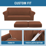 H.VERSAILTEX 3 Piece Stretch Sofa Covers for 2 Cushion Sofa Couch Covers for Living Room Sofa Slipcovers (Base Cover Plus 2 Seat Cushion Covers) Thicker Jacquard Fabric(Large Sofa, Caramel)