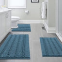 PrimeBeau 3 Piece Thick Striped Bathroom Rugs Set Non Slip Absorbent Soft Bath Mat (17''x24''+20''x32''+20''x24'' U-Shaped)