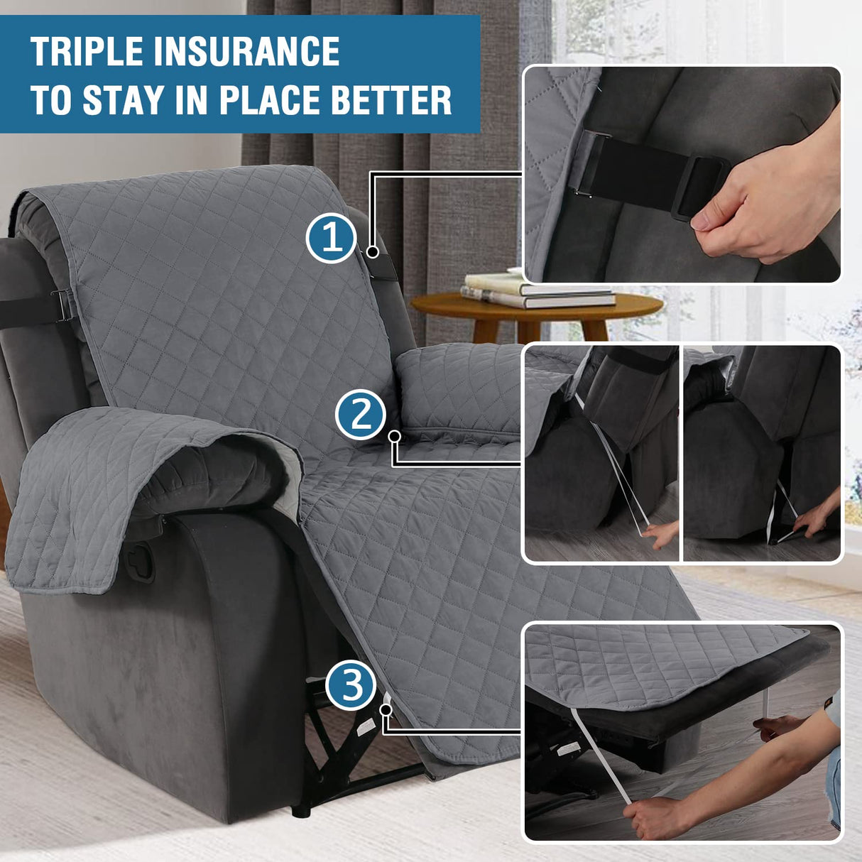 PrimeBeau Reversible Quilted Recliner & Oversize Recliner Covers - Stylish Furniture Protection & Decor Enhancement