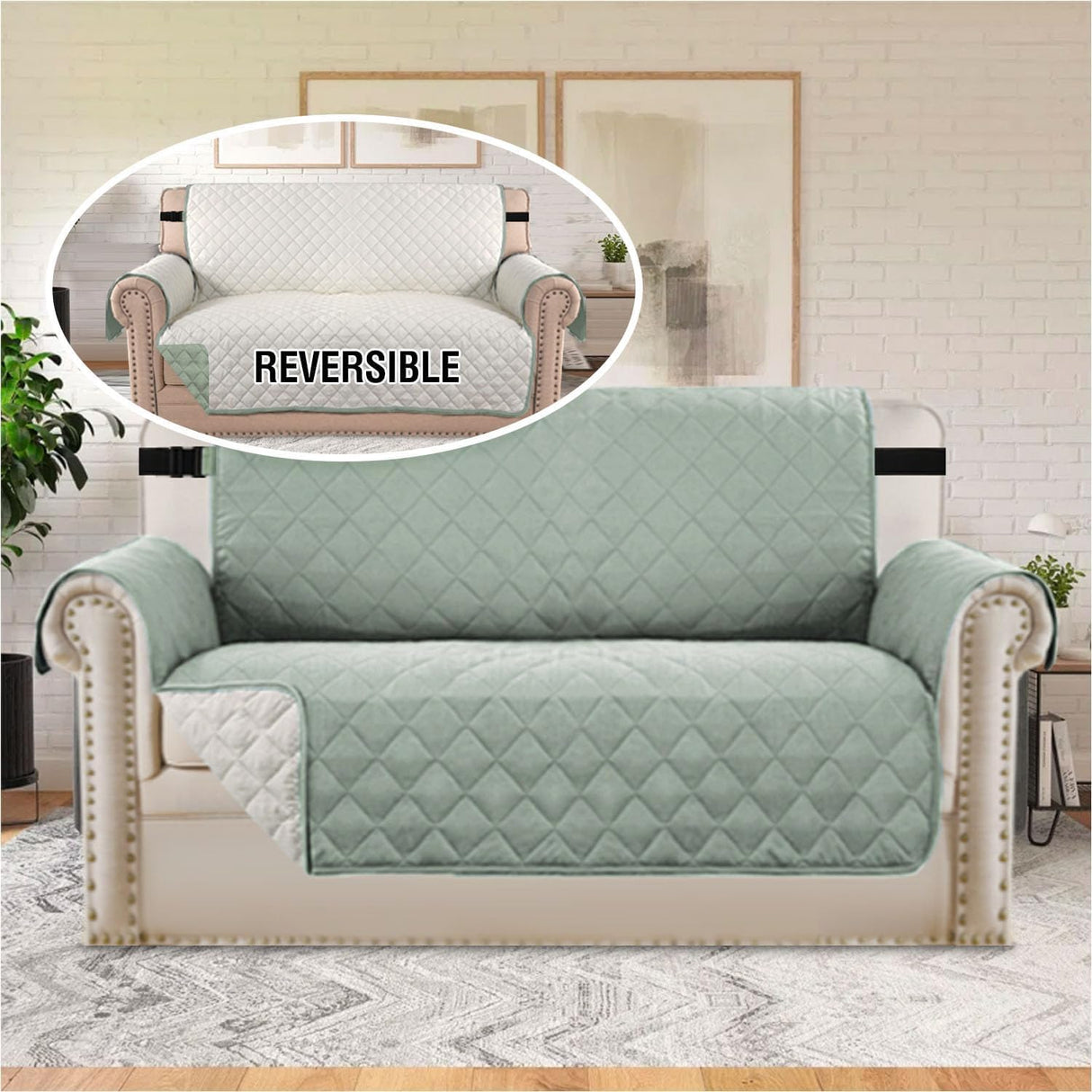 PrimeBeau Loveseat Slipcover Reversible Loveseat Cover Seat , Water Resistant Couch Cover with Elastic Strap Quilted Furniture Protector for Pets(Loveseat & Oversize Loveseat)