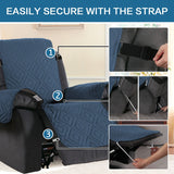H.VERSAILTEX Reversible Quilted Recliner Covers Water Resistant Furniture Protector for Reclienr Chair with Elastic Straps for Pets Kids Sitting Width Up to 28"(Oversized Recliner, Dark Blue/Beige)