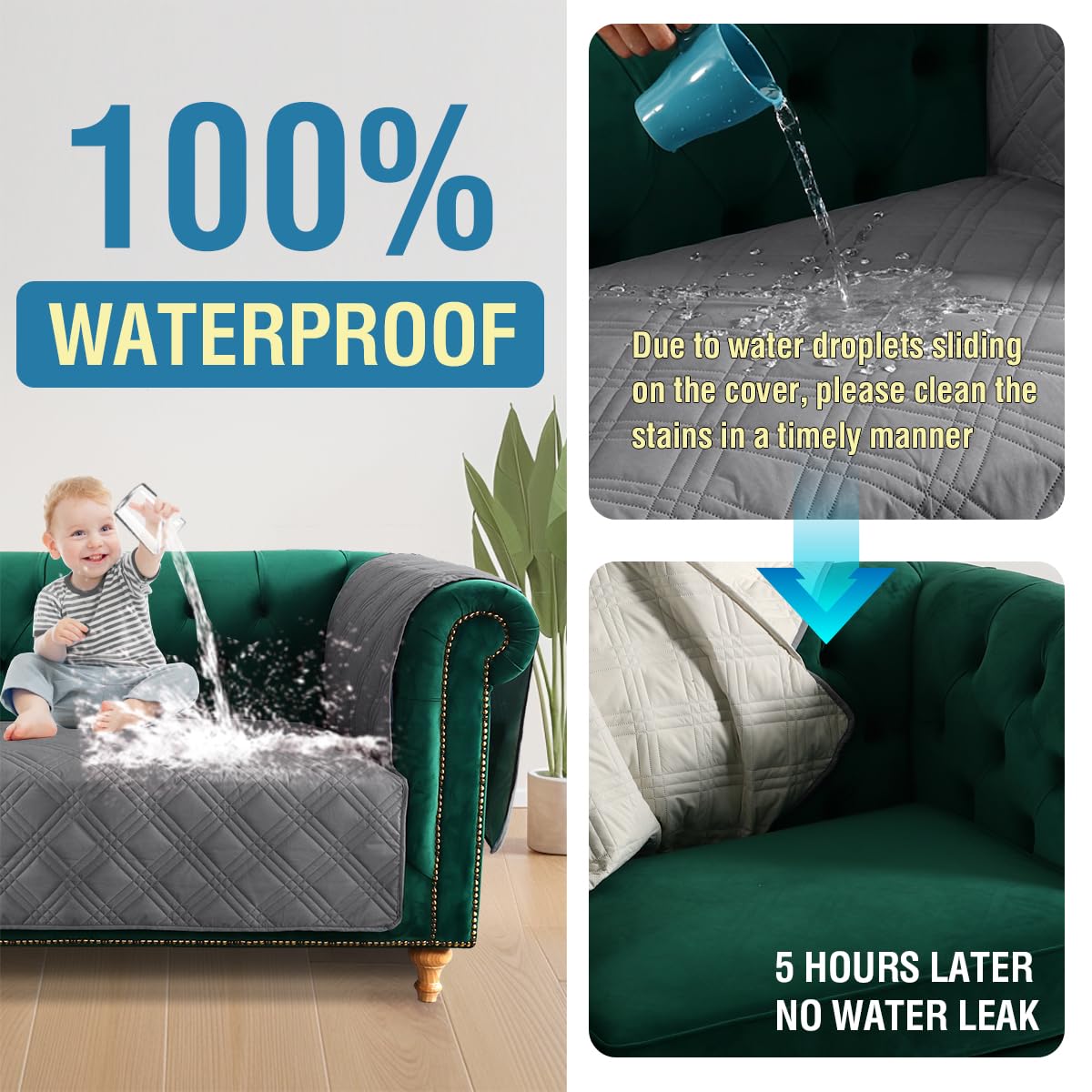 PrimeBeau 100% Waterproof Oversized Armchair Couch Covers Traditional Chesterfield Sofa Covers with Extra Long Armrest Cover Waterproof and Washable Thick Couch Cover for Dogs (1 Piece)