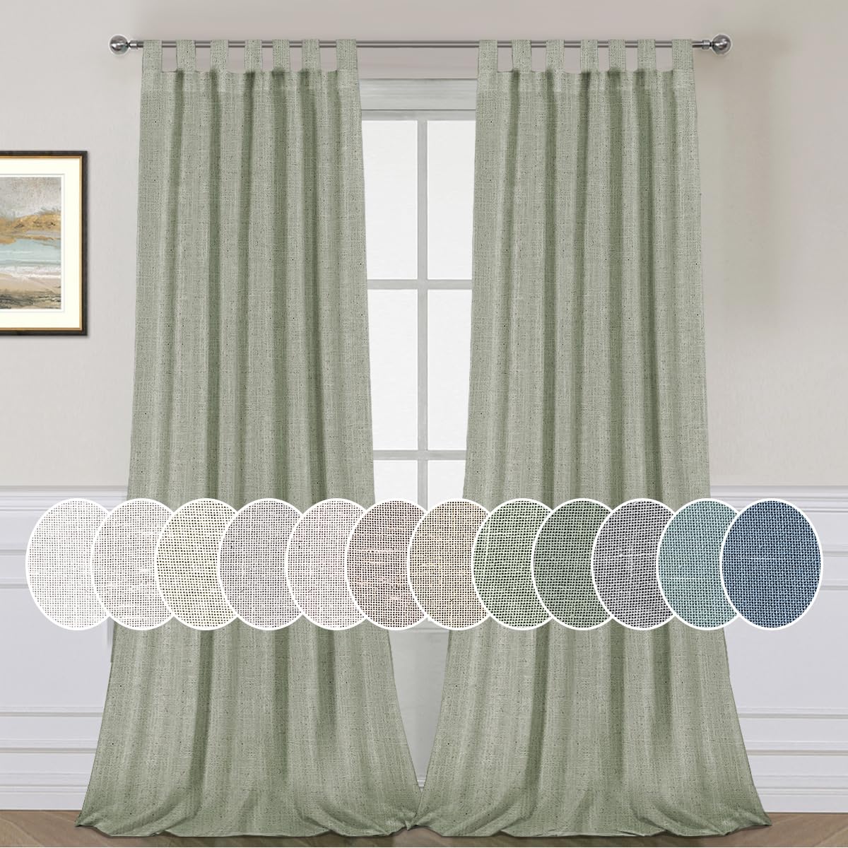 PrimeBeau Natural Linen Mix Tab Top Sheer Curtains (Set of 2) 52 Series