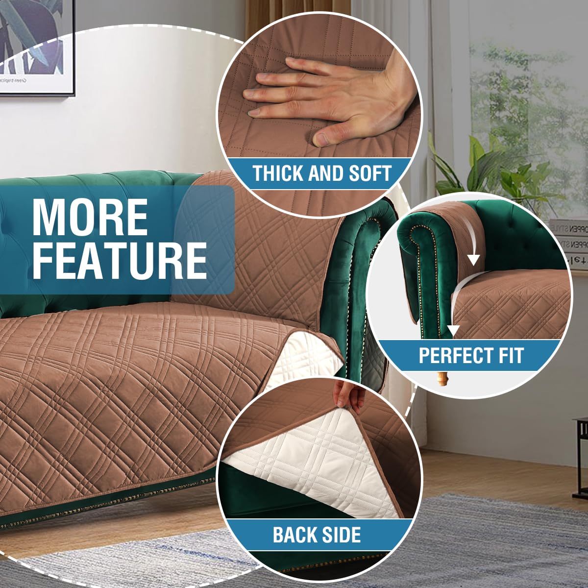 PrimeBeau 100% Waterproof Oversized Armchair Couch Covers Traditional Chesterfield Sofa Covers with Extra Long Armrest Cover Waterproof and Washable Thick Couch Cover for Dogs (1 Piece)